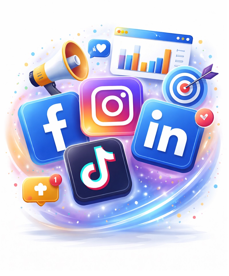 Gestión de redes sociales para empresas en Facebook, Instagram, LinkedIn y TikTok